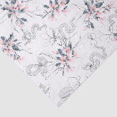 ヘビ及び抽象的な水彩画のピンクのミズキの花 薄葉紙 (詳細)