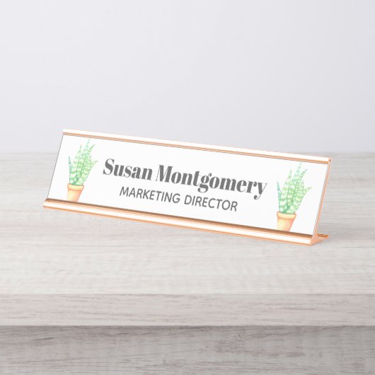 ヘビ植物の鉢植えなSucculentsパーソナライズな| デスクネームプレート (正面)