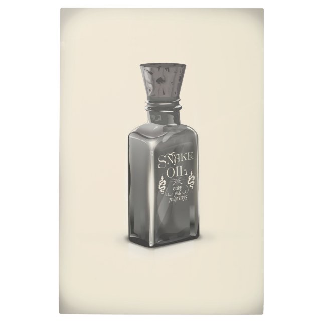 ヘビ油「Cure All Ailments」ボトルポスタおもしろいー メタルプリント (正面)
