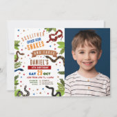 ヘビ誕生日パーティー爬虫類ジャングル写真 招待状 (正面)