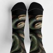 ヘビ革3Dプリントグリーンヘビとブラックヘビ ソックス (上部)