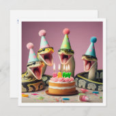 ヘビ食べ物のケーキの誕生日の招待、爬虫類 招待状 (正面/裏面)