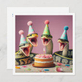 ヘビ食べ物のケーキの誕生日の招待、爬虫類 招待状 (正面/裏面)