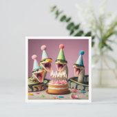 ヘビ食べ物のケーキの誕生日の招待、爬虫類 招待状 (スタンド正面)