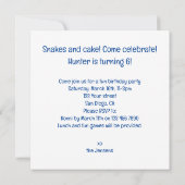 ヘビ食べ物のケーキの誕生日の招待、爬虫類 招待状 (裏面)