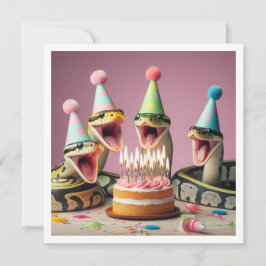 ヘビ食べ物のケーキの誕生日の招待、爬虫類 招待状