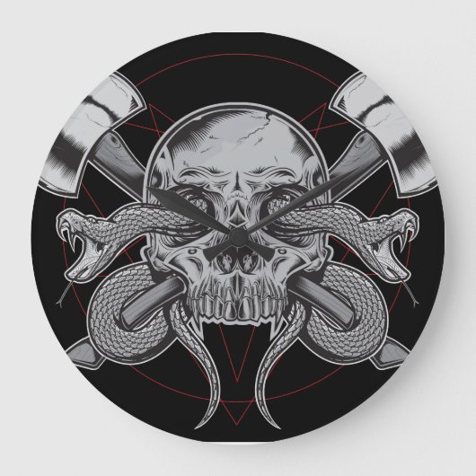 ヘビ、スカル時計、AXES ラージ壁時計 (正面)