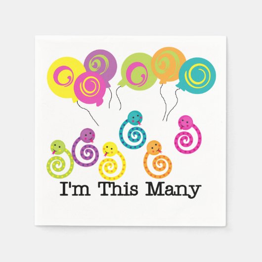 ヘビI'm This Many 6誕生日紙ナプキンス スタンダードカクテルナプキン (正面)