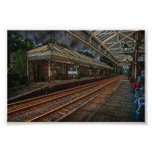 ヘブデンブリッジ鉄道駅ヴィンテージネオンアート フォトプリント