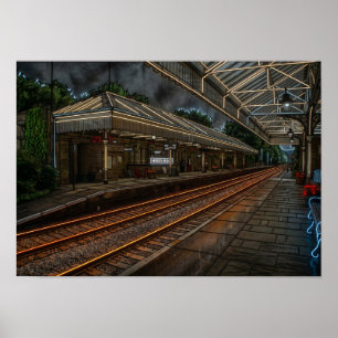 ヘブデンブリッジ鉄道駅ヴィンテージネオンアート ポスター