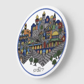 ヘブライカラフル語エルサレム陶磁器 ラージ壁時計 (傾斜)