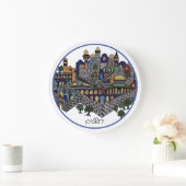 ヘブライカラフル語エルサレム陶磁器 ラージ壁時計 (ホーム)