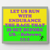 ヘブライ人の12:1からの聖書の一節。 フォトプラーク (正面)