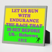 ヘブライ人の12:1からの聖書の一節。 フォトプラーク (側面)