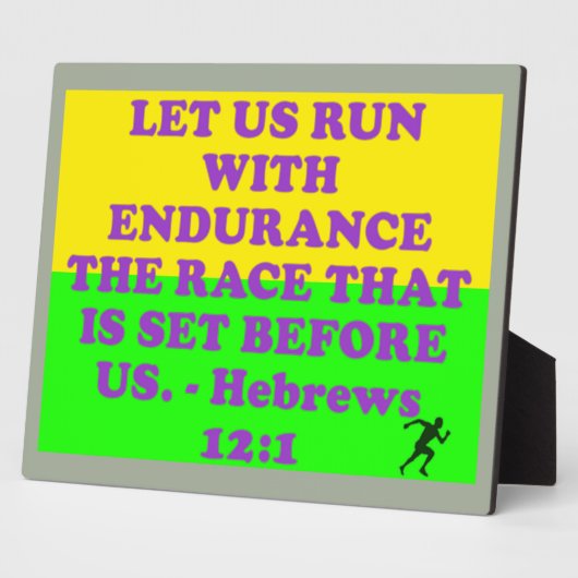 ヘブライ人の12:1からの聖書の一節。 フォトプラーク (側面)