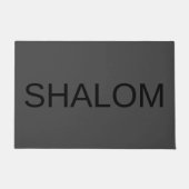 ヘブライ語でシャローム黒の木炭グレーこんにちはモダン ドアマット (正面)