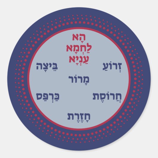 ヘブライ語でPesach Seder Plate - Happy Passover! ラウンドシール (正面)
