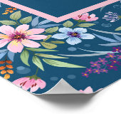 ヘブライ語シェマ祈りの言葉春の花ピンクブルーアート ポスター (角)