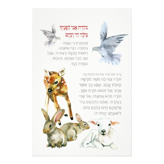 ヘブライ語モデアニモーニング祈りの言葉ユダヤ人の子供 フォトプリント (正面)