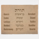 ヘブライ語英語で書かれた5冊のトーラ/聖書 フリースブランケット (正面(横))