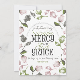 ヘブライ語4:16引用文とフローラアート白ver サンキューカード