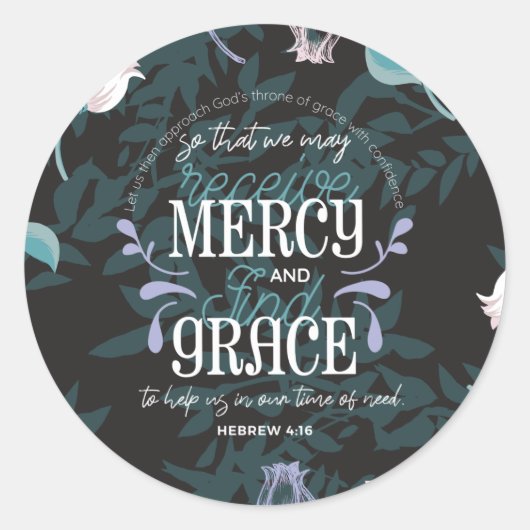 ヘブライ語4:16引用文黒ver ラウンドシール (正面)