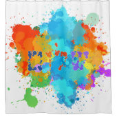 ヘブライ語「シャロム」とスプラ絵を描ッシュの背景 シャワーカーテン (正面)