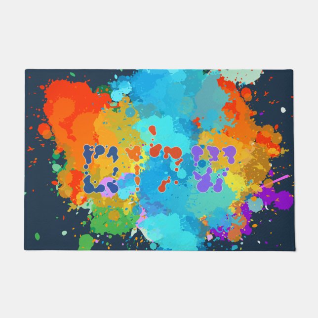 ヘブライ語「シャロム」とスプラ絵を描ッシュの背景 ドアマット (正面)