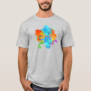 ヘブライ語「シャロム」とスプラ絵を描ッシュの背景 Tシャツ