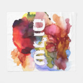 ヘブライ語"シャロム"水彩背景 フリースブランケット (正面(横))