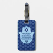 ヘブライ青い文字の花柄Hamsaの旅行者の祈りの言葉 ラゲッジタグ (裏面縦)