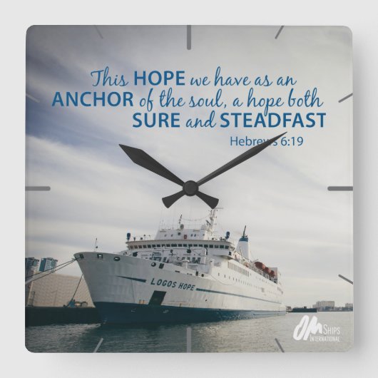 ヘブライ6:19の柱時計 スクエア壁時計 (正面)