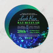 ヘブラ白熱［赤熱］光を放つイ語の手紙と音符バルミツワー 招待状 (正面/裏面)