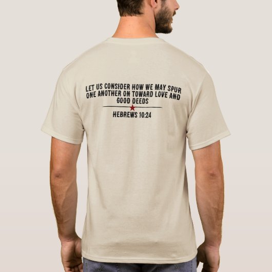 ヘブル人への手紙10章24節のカスタムアートTシャツ Tシャツ (裏面)