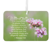 ヘブル人11:6彼は彼を求める者たちに報いる カーエアーフレッシュナー (裏面)