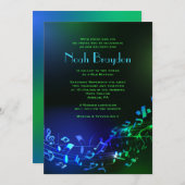 ヘブル白熱［赤熱］光を放つブル文字&ノート（ユダヤ教の）バル・ミツバー招待状 招待状 (正面/裏面)