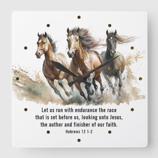 ヘブル12:1走 Endurance Horse Bible Verse スクエア壁時計 (正面)