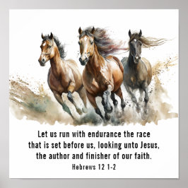 ヘブル12:1走 Endurance Horse Bible Verse ポスター