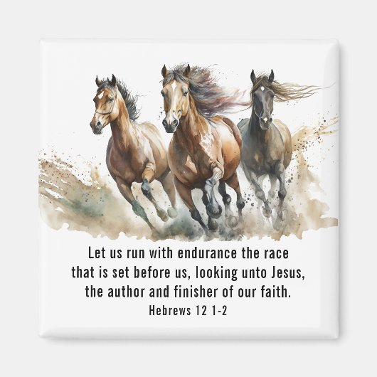 ヘブル12:1走 Endurance Horse Bible Verse マグネット (正面)