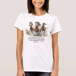 ヘブル12:1走 Endurance Horse Bible Verse Tシャツ