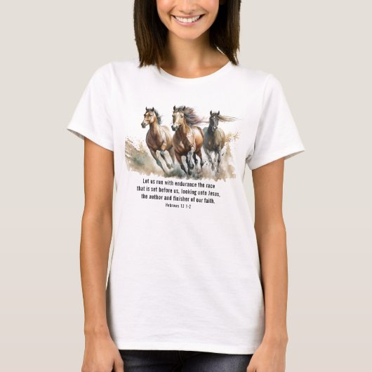 ヘブル12:1走 Endurance Horse Bible Verse Tシャツ (正面)