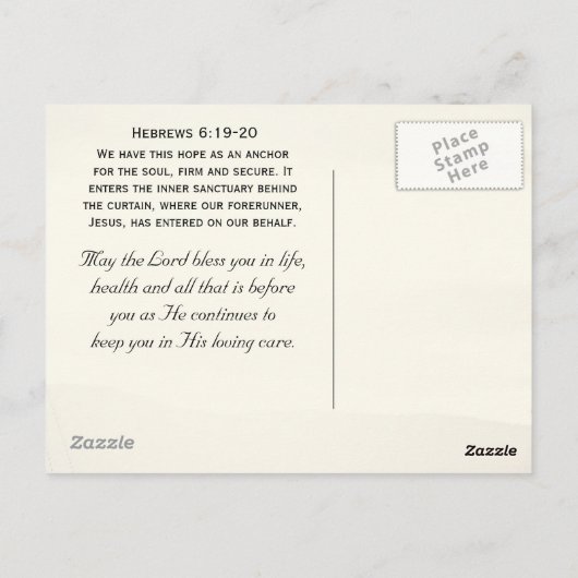 ヘブル6:19私の魂のためのイエスのいかりは、ヨット ポストカード (裏面)