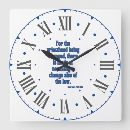 ヘブル7:12 KJV聖書ローマ数字II スクエア壁時計 (正面)