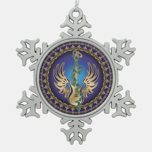 ヘブンリーウィングギター スノーフレークピューターオーナメント (正面)