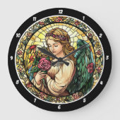 ヘブンリーバラセレナーデステンドグラスエンジェル ラージ壁時計 (正面)
