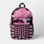 ヘブンリーピンクのバラのパーソナライズされた花 プリントバックパック (正面)