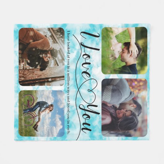 ヘブンリーラブフォトコラージュ記念日バレンタイン フリースブランケット (正面(横))