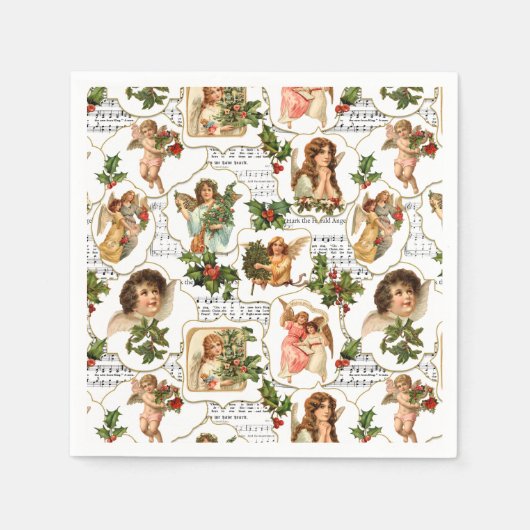 ヘブンリーヴィンテージエンジェルズホリー&ミュージックコラージュ スタンダードカクテルナプキン (正面)