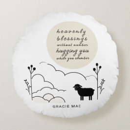 ヘブンリー恵み祈りの言葉 | ニュートラルカラー | 羊 ラウンドクッション