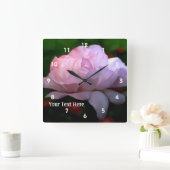 ヘブンリー・ピンク・ローズ・フラワー・アート スクエア壁時計 (ホーム)